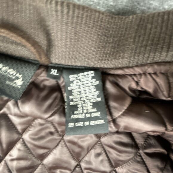Al Wissam Varsity Bomber Jacket Mens Sz XL Brown Wool Leather Logo 90s Vintage - Picture 6 of 9